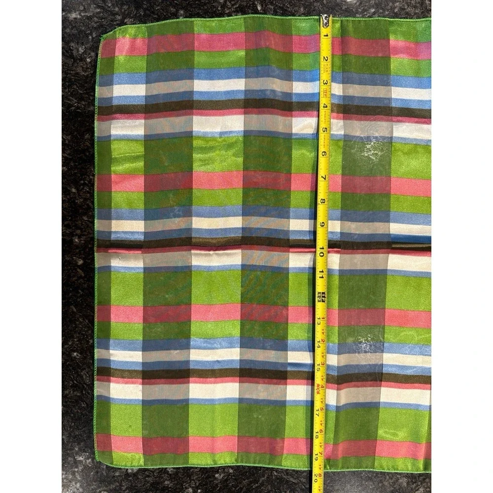 Sheer Striped Silk Scarf Stripe Plaid  Pink Sage Green Blue Cream Multi Organza - Picture 3 of 8